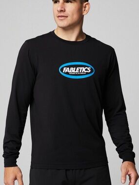 Fabletics Black Long Sleeve Tee with Blue Logo